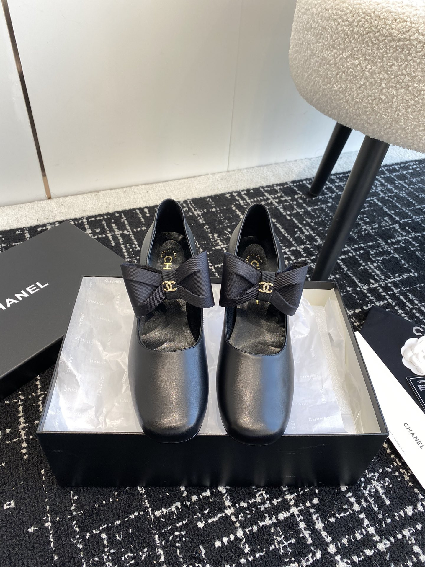 UA Ch*el MARY JANES Calfskin & Grosgrain