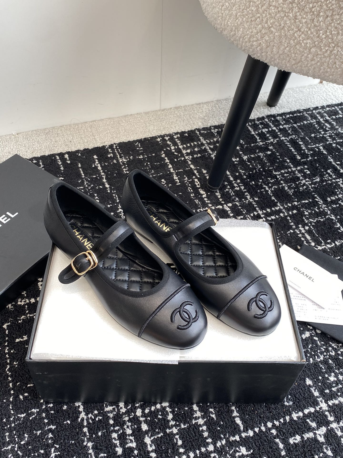 UA Ch*el MARY JANES Lambskin Black