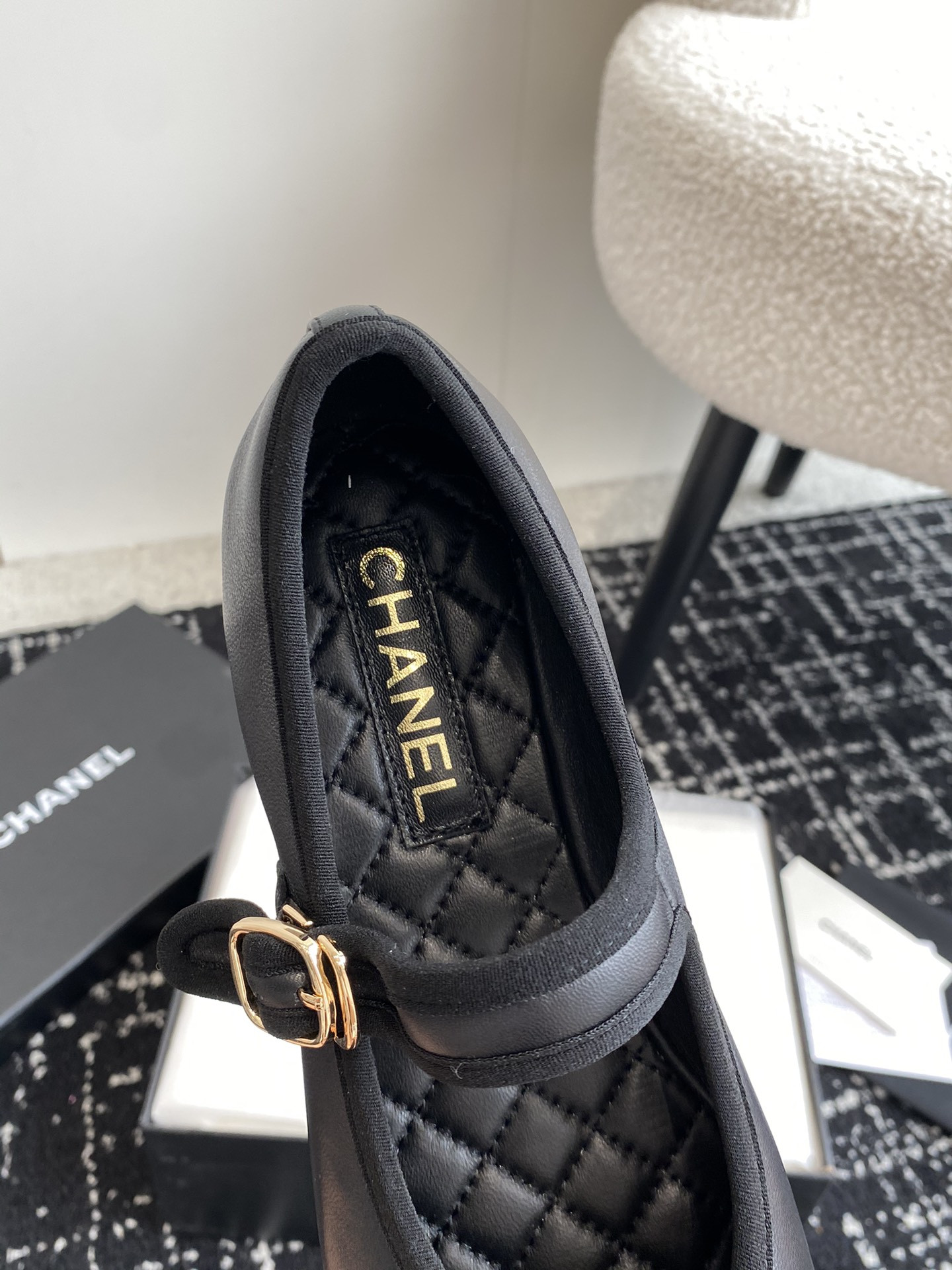 UA Ch*el MARY JANES Lambskin Black