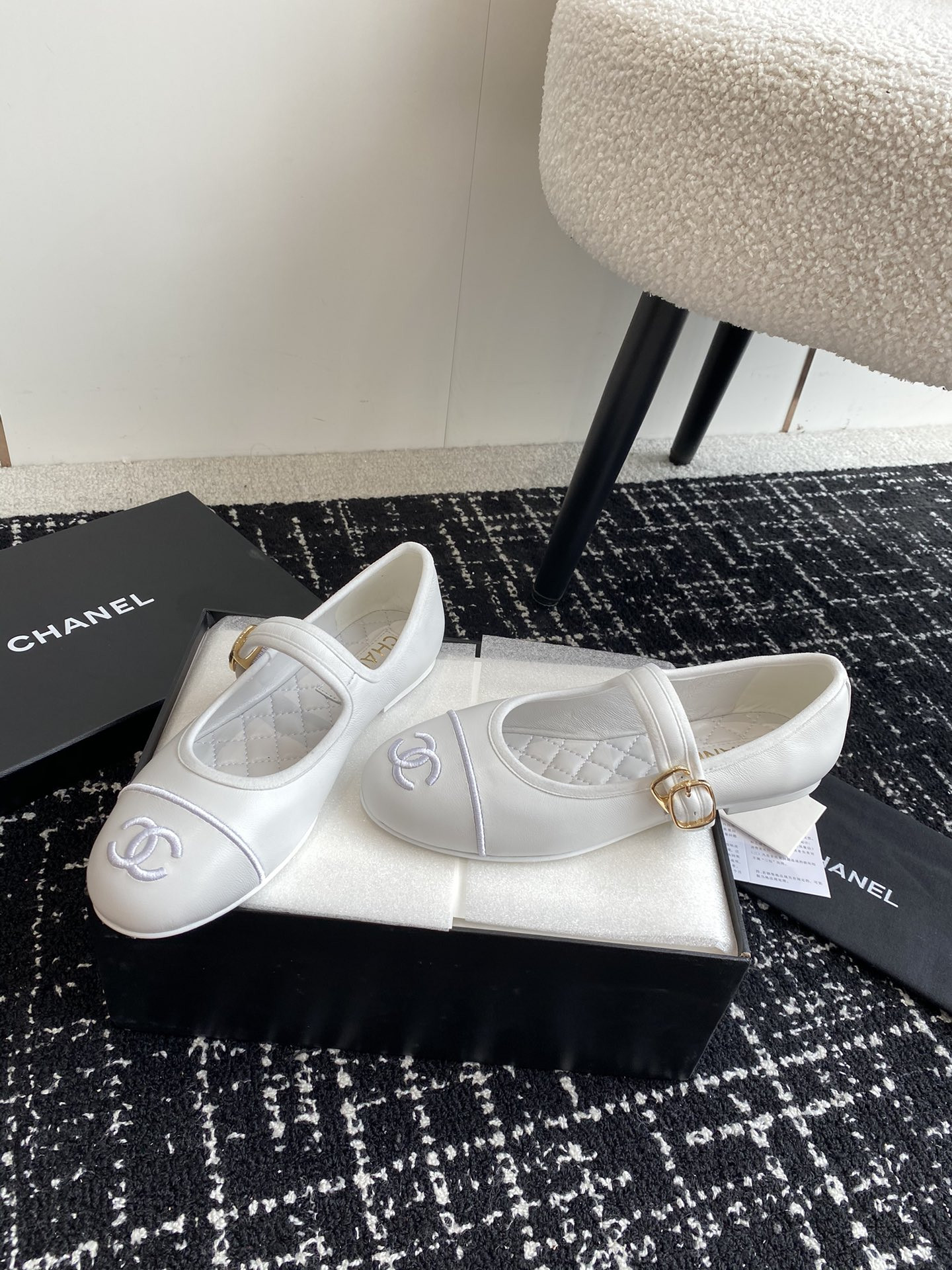UA Ch*el MARY JANES Lambskin White