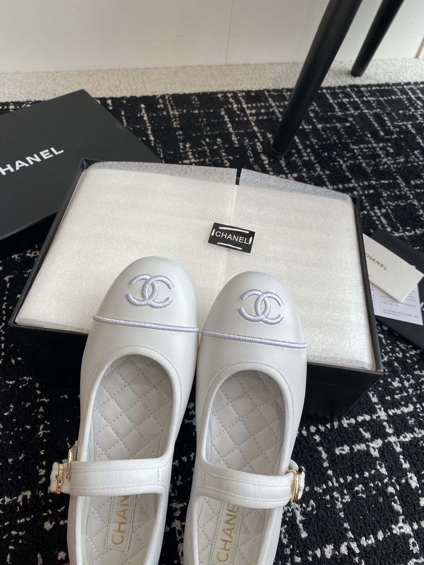 UA Ch*el MARY JANES Lambskin White