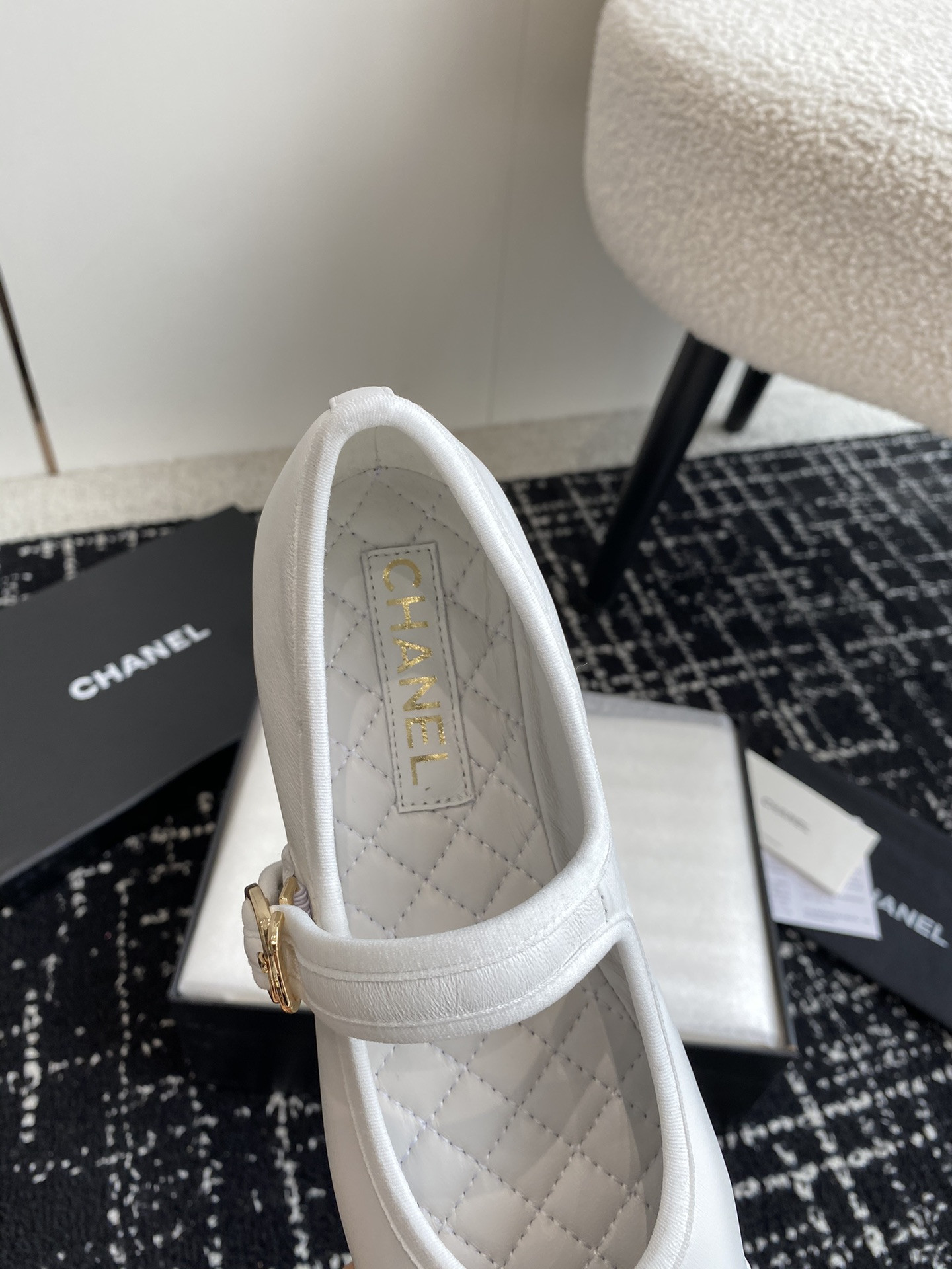 UA Ch*el MARY JANES Lambskin White