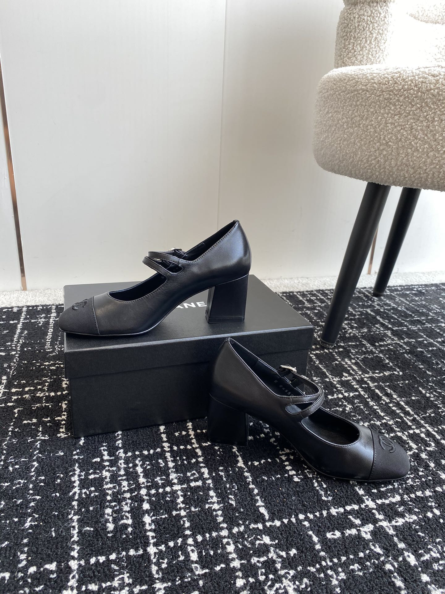 UA Ch*el MARY JANES Lambskin & Grosgrain