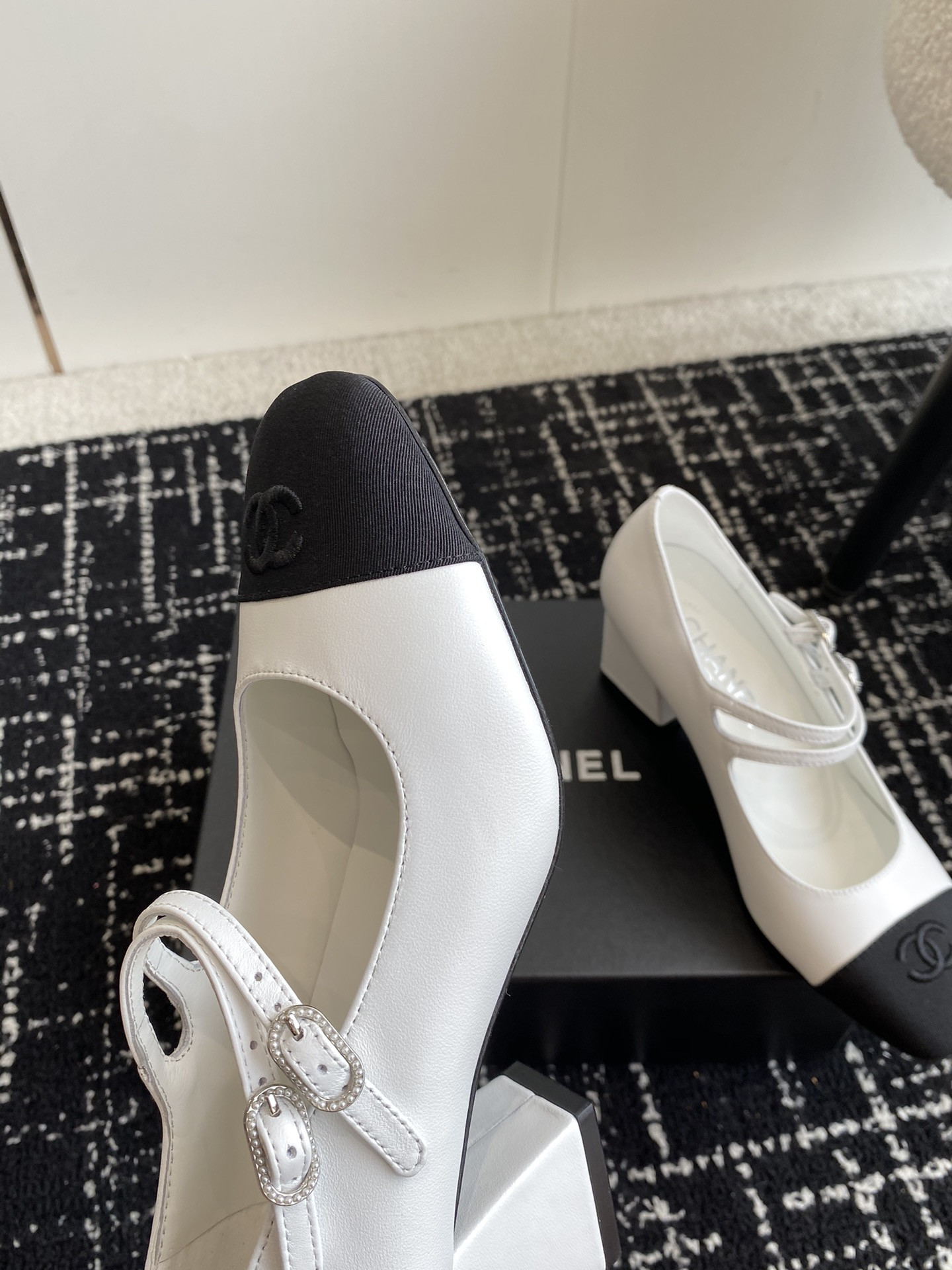 UA Ch*el MARY JANES Lambskin & Grosgrain