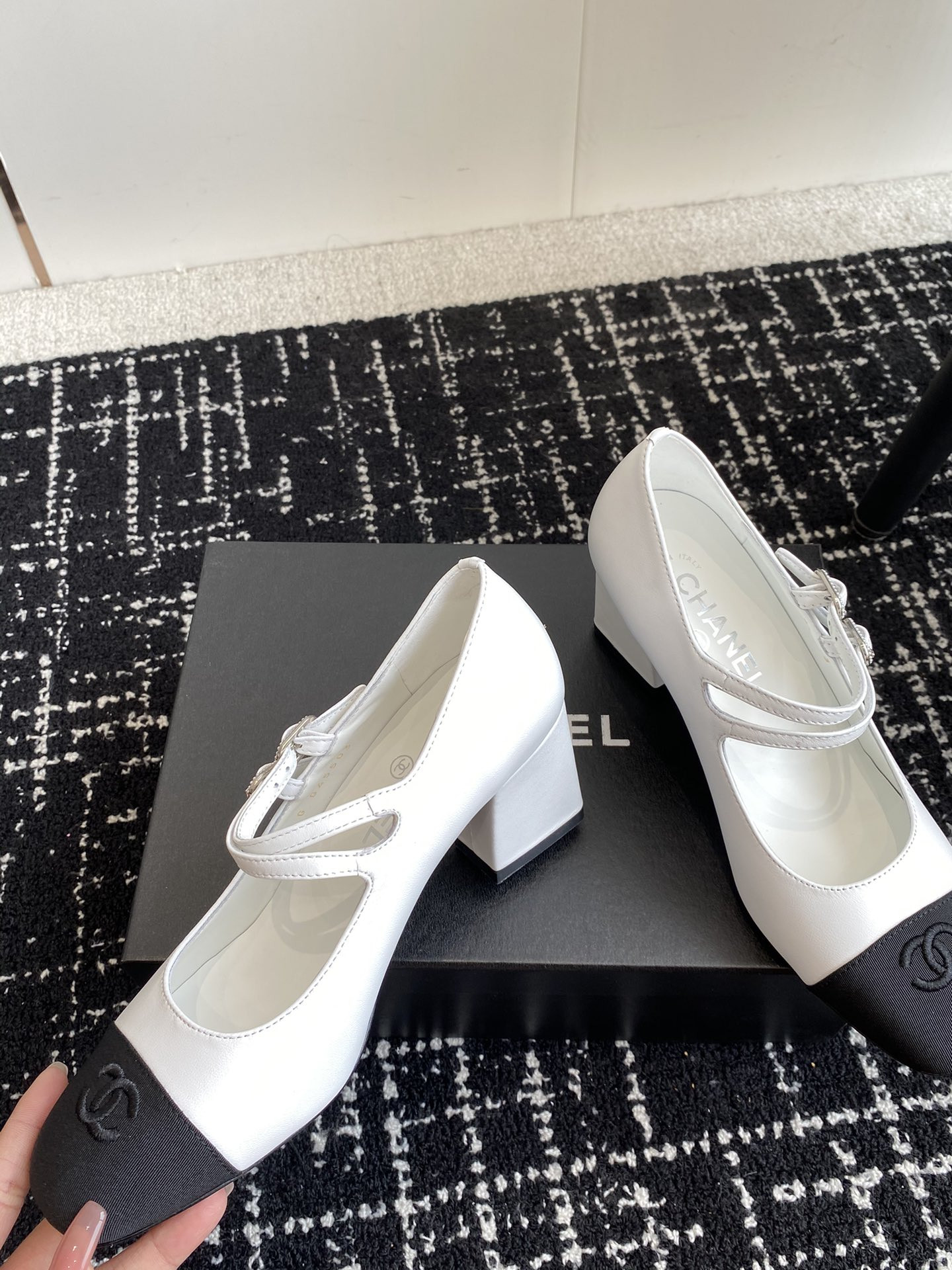 UA Ch*el MARY JANES Lambskin & Grosgrain