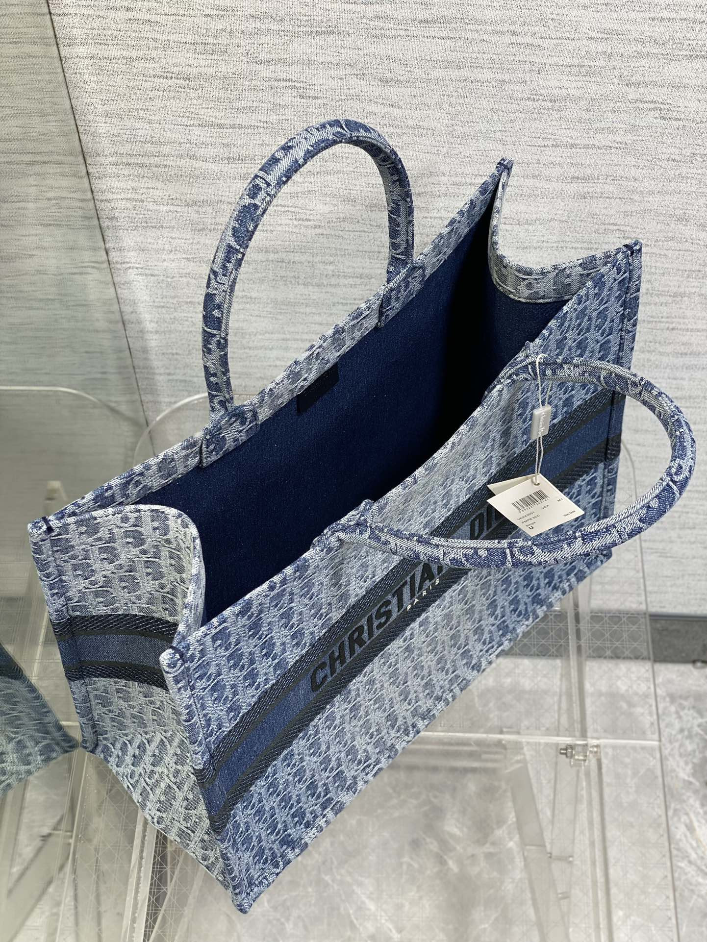 Large D*0r Book Tote Blue Denim D*0r Oblique Jacquard 42 x 35 x 18.5 cm