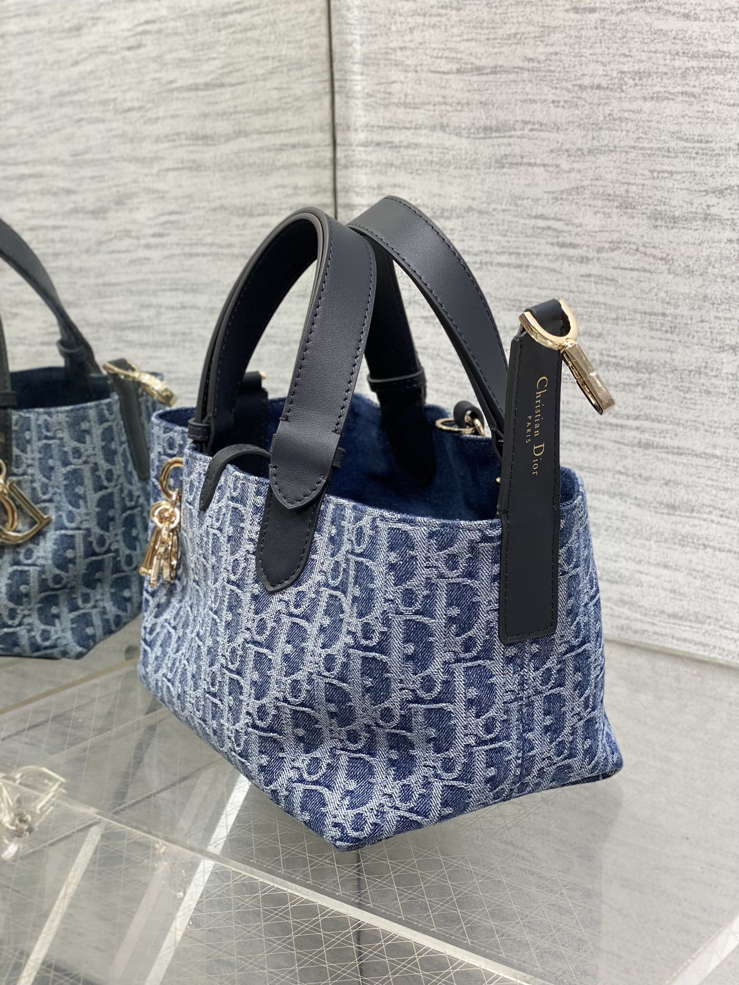 Small D*0r Toujours Bag Blue Denim D*0r Oblique Jacquard 23 x15 x15cm