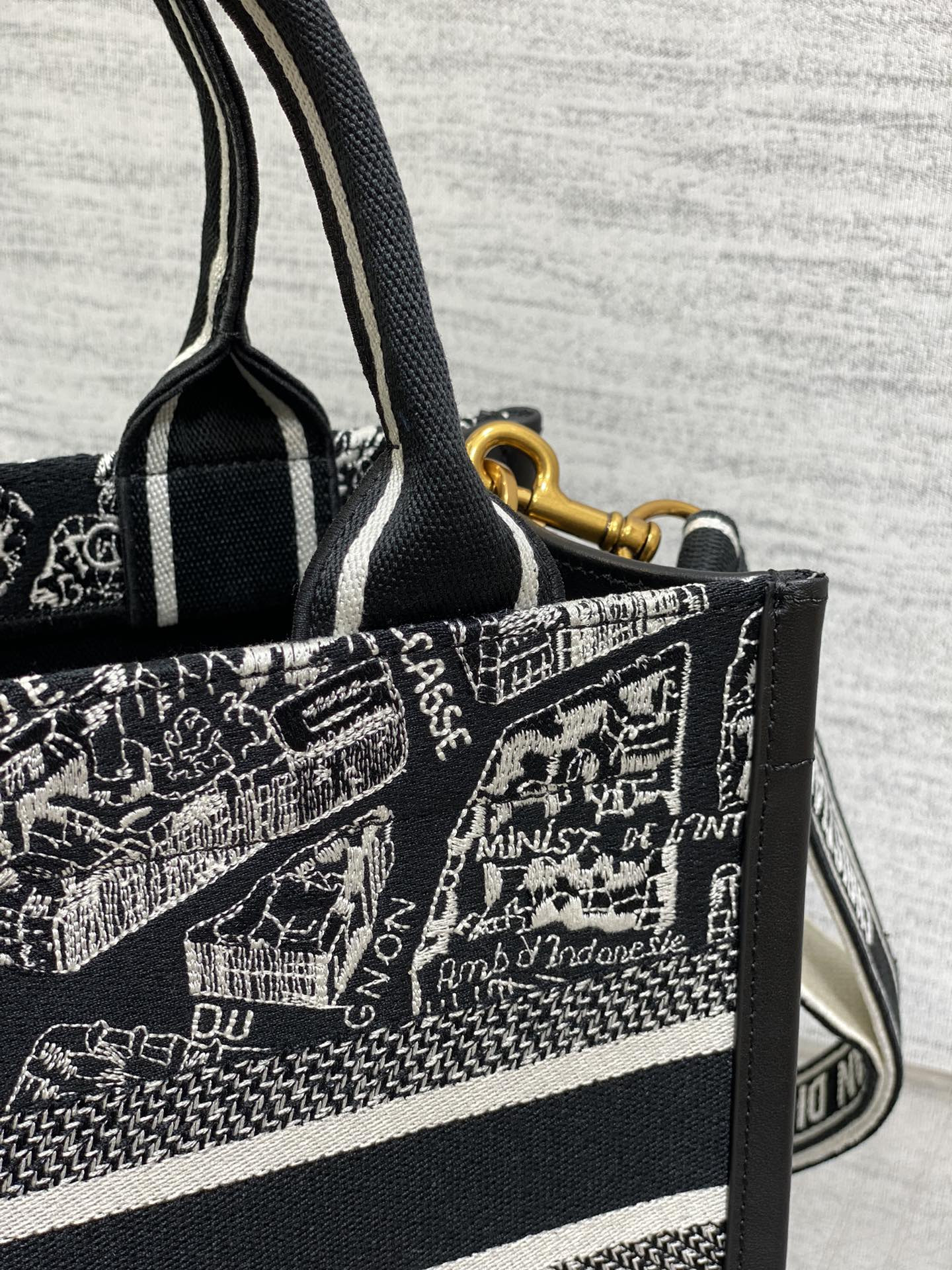 D*0r Small D*0r Book Tote White and Black Plan de Paris Embroidery and Black Calfskin 26.5 x 21 x 14 cm