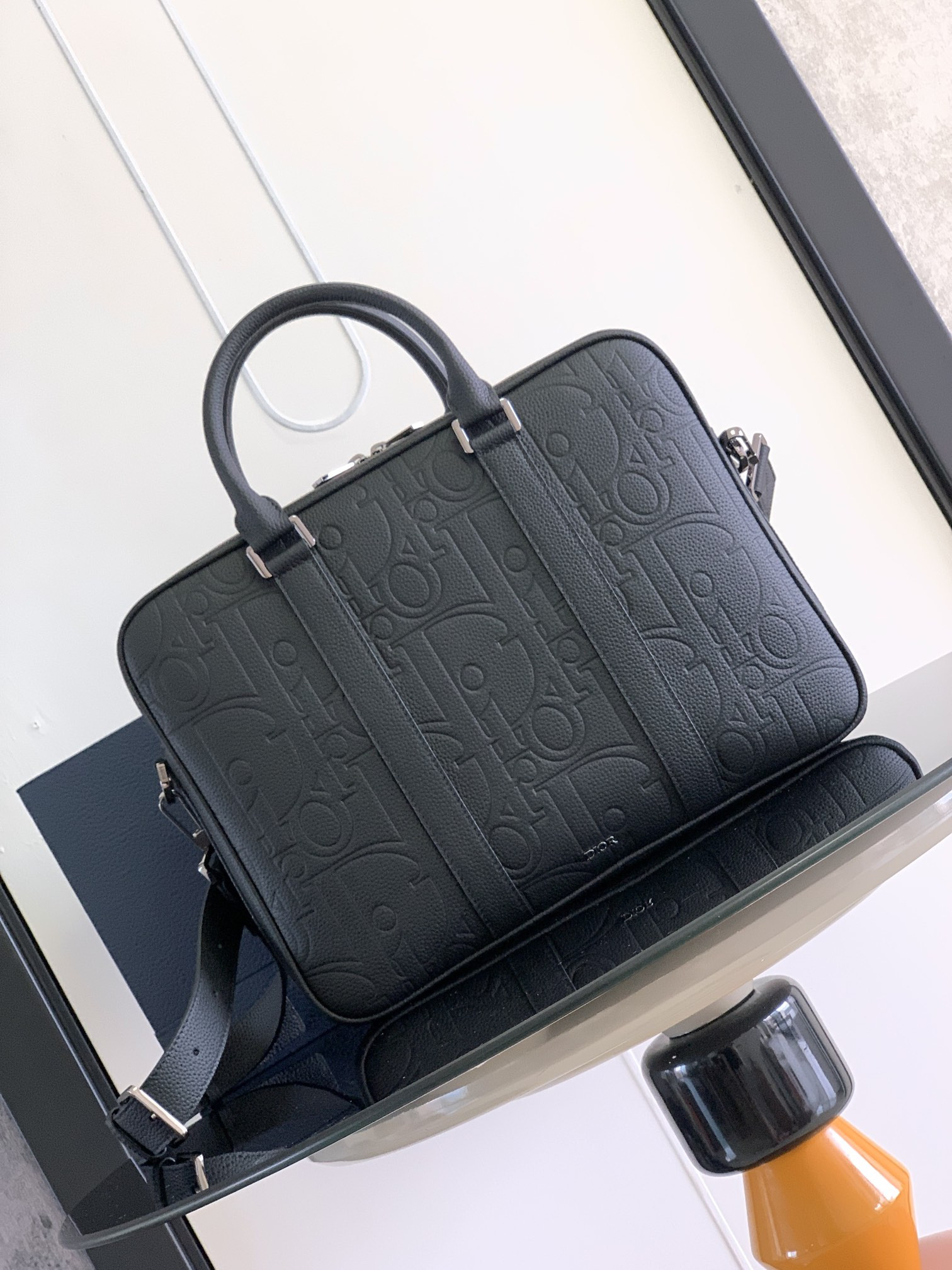 D*0r Zipped Briefcase Black D*0r Gravity Leather and Black Grained Calfskin 37 x 28 x 6 cm