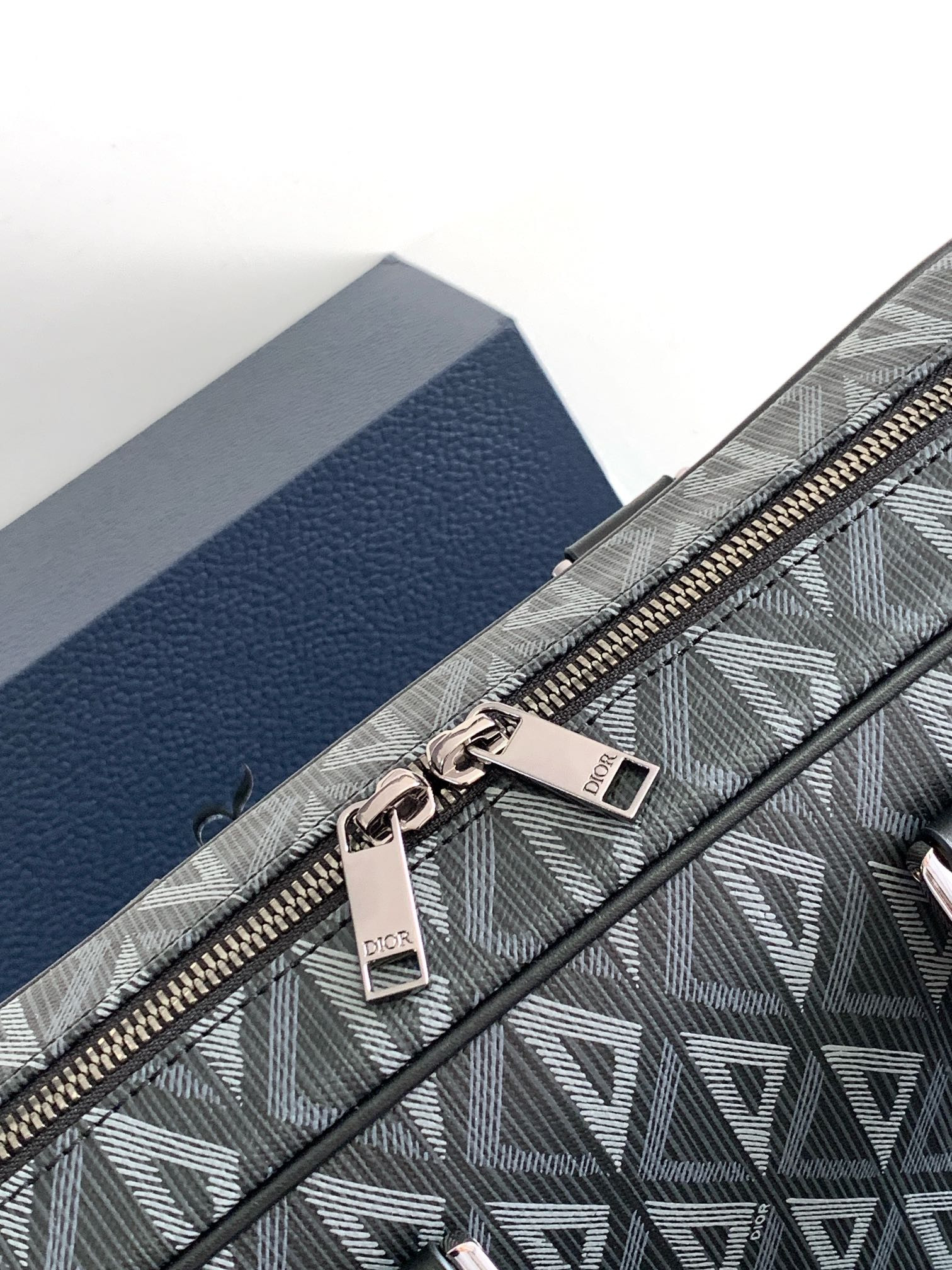 D*0r Zipped Briefcase Black CD Diamond Canvas and Black Grained Calfskin 37 x 28 x 6 cm
