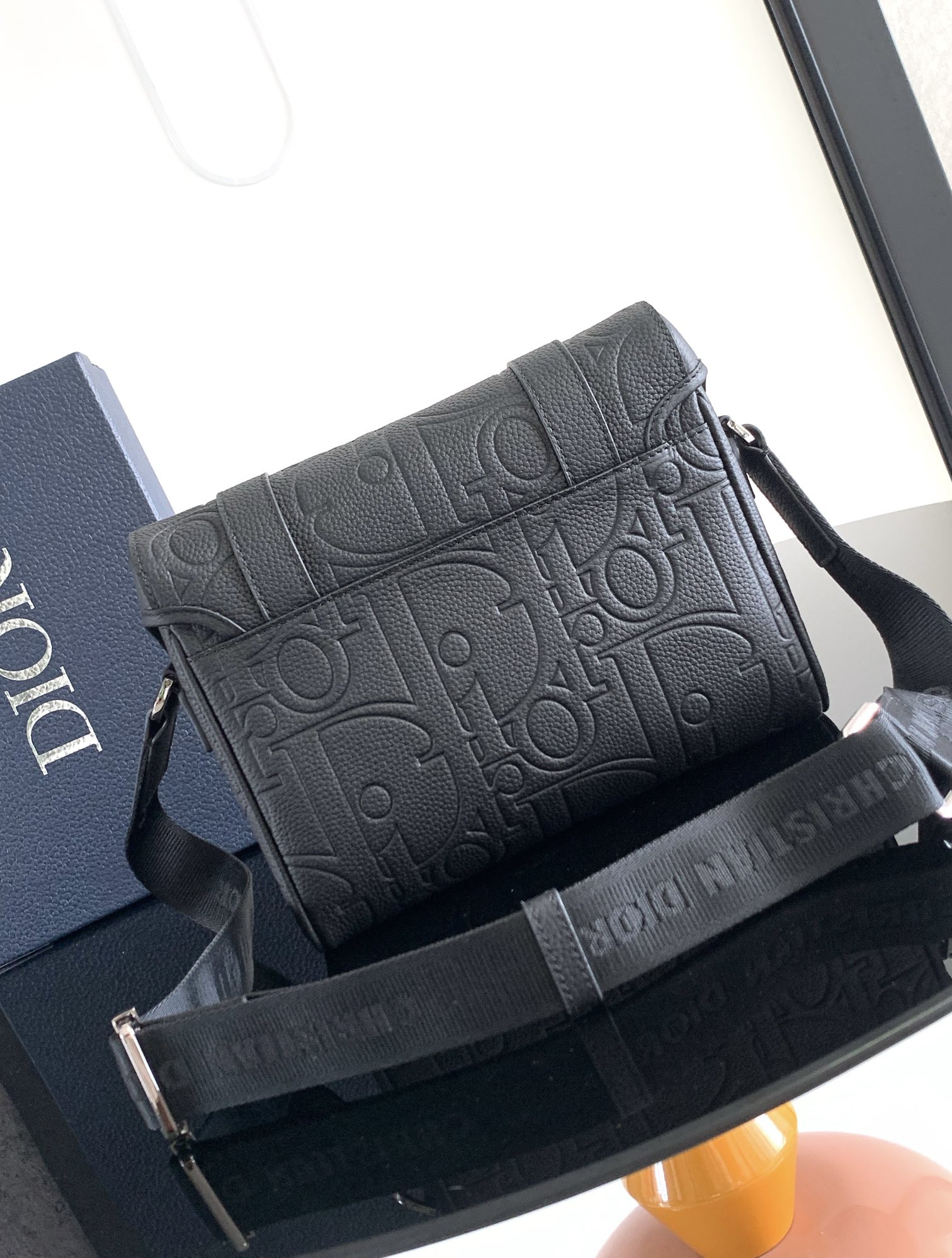 D*0r Hit the Road Messenger Bag with Flap Black D*0r Gravity Leather and Black Grained Calfskin 24 x 18 x 8 cm