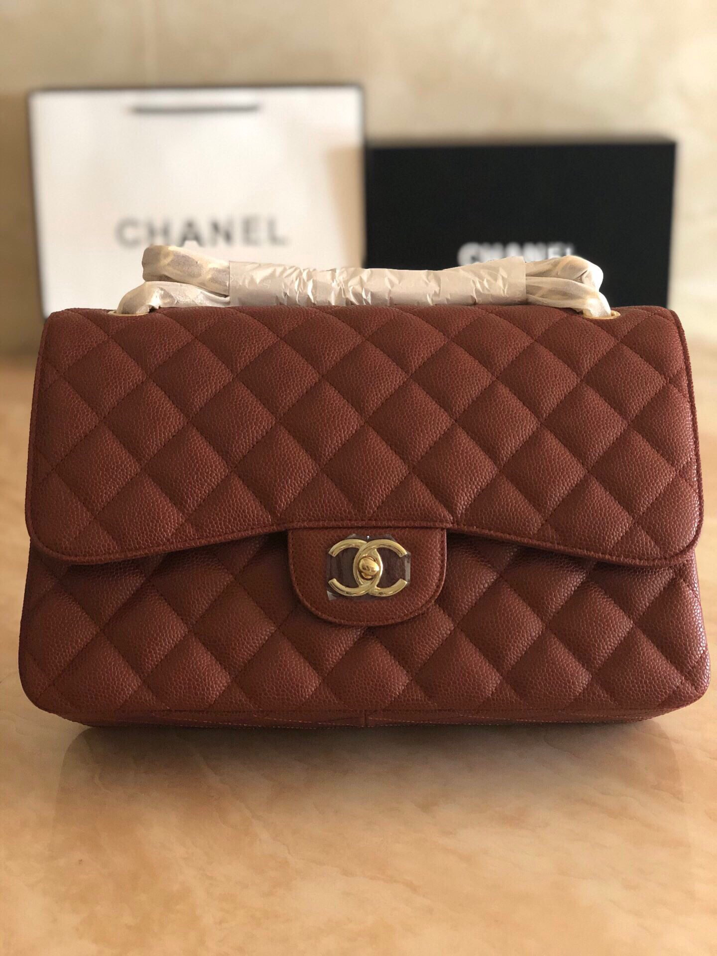 Ch*el Classic Flap Jumbo 30cm CF Gold Hardware 7.6 × 11.7 × 3.9 in