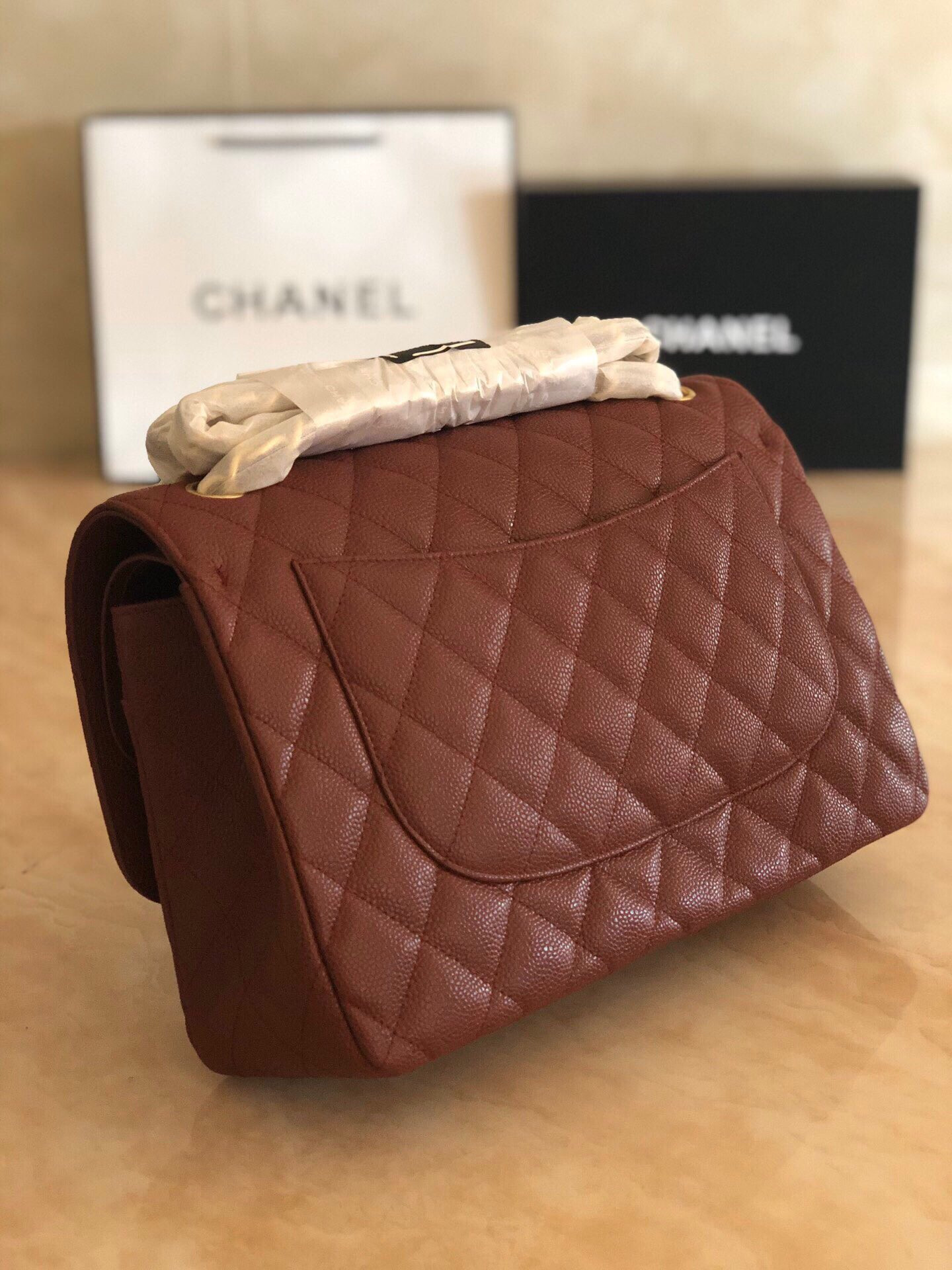 Ch*el Classic Flap Jumbo 30cm CF Gold Hardware 7.6 × 11.7 × 3.9 in