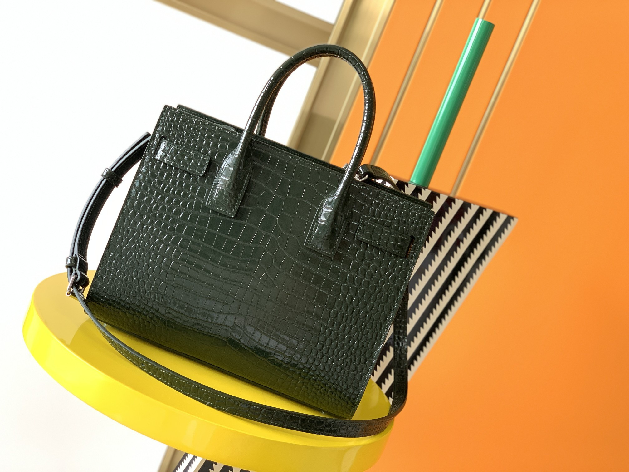 Y*L SAC DE JOUR IN EMBOSSED CROCODILE LEATHER - baby 26x13.5x12.5cm