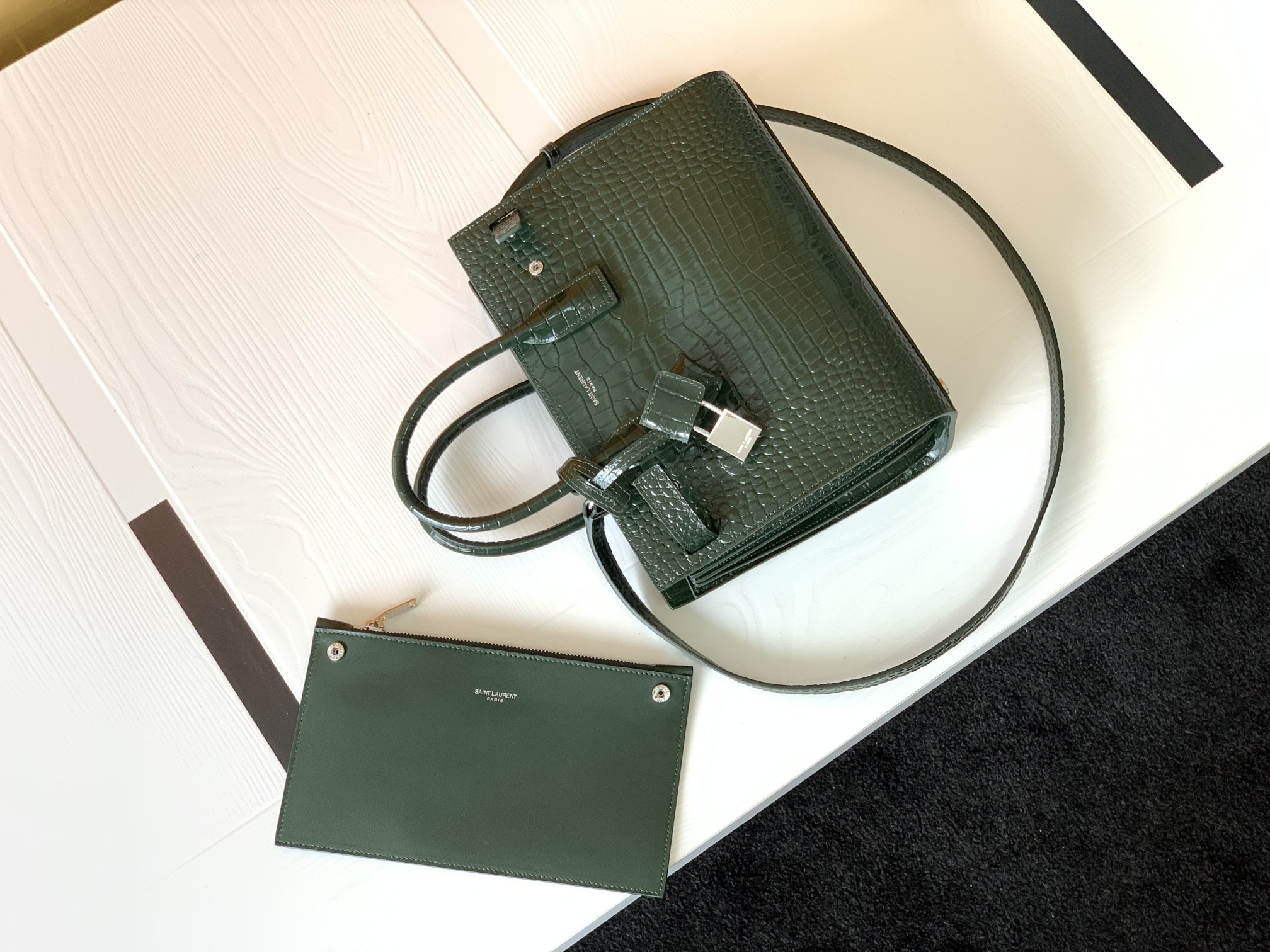 Y*L SAC DE JOUR IN EMBOSSED CROCODILE LEATHER - baby 26x13.5x12.5cm