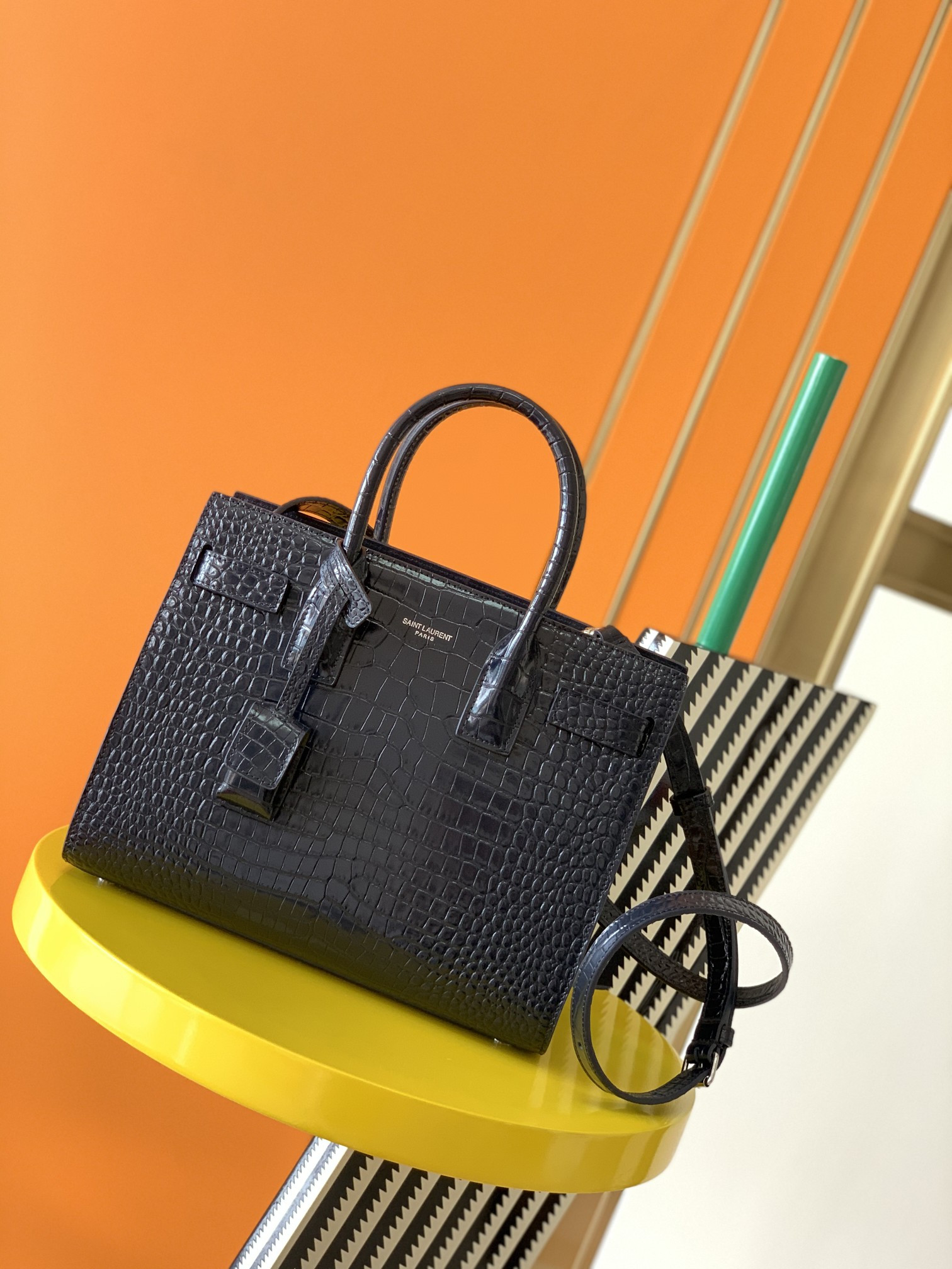 Y*L SAC DE JOUR IN EMBOSSED CROCODILE LEATHER - baby 26x13.5x12.5cm