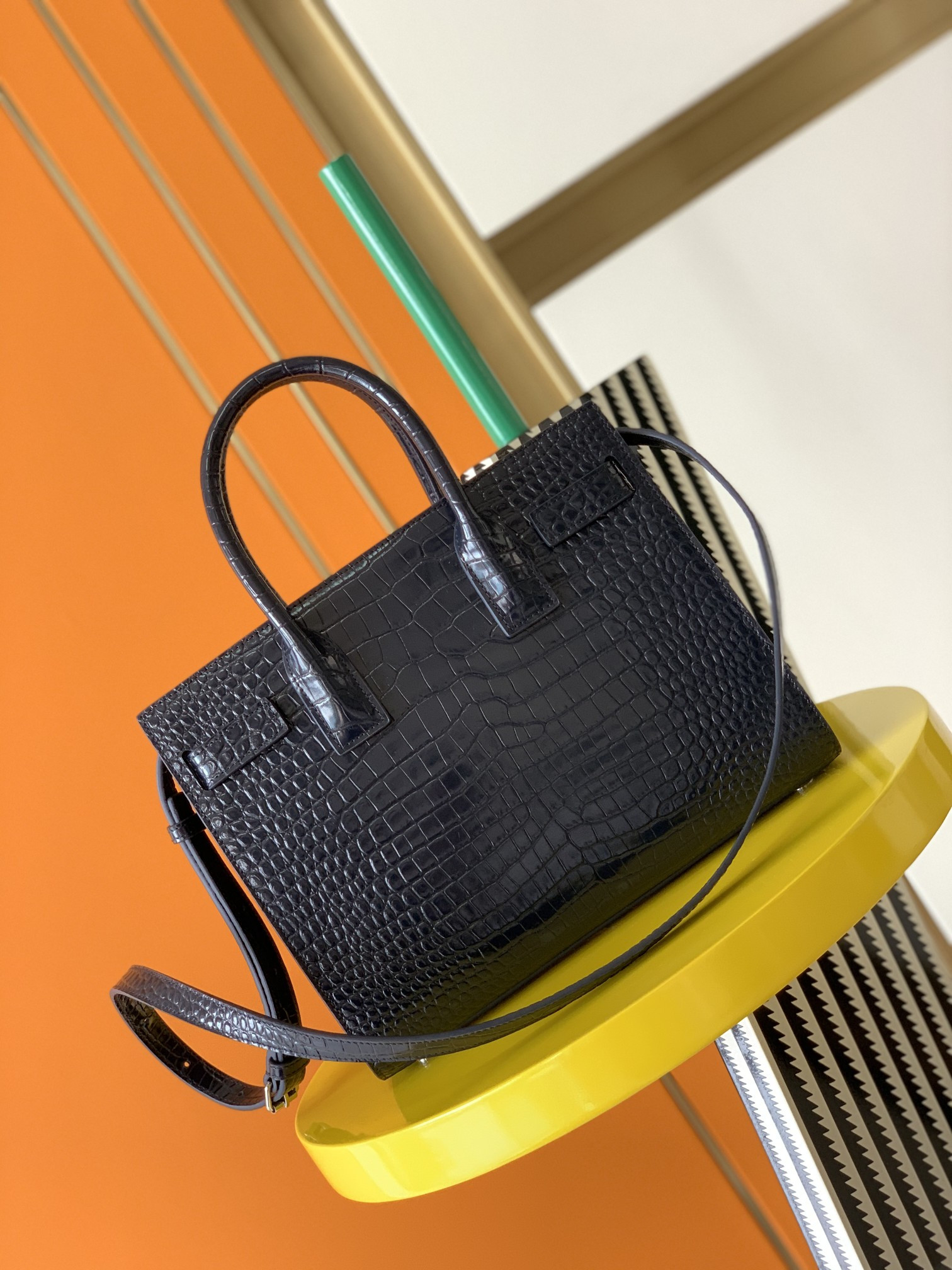 Y*L SAC DE JOUR IN EMBOSSED CROCODILE LEATHER - baby 26x13.5x12.5cm