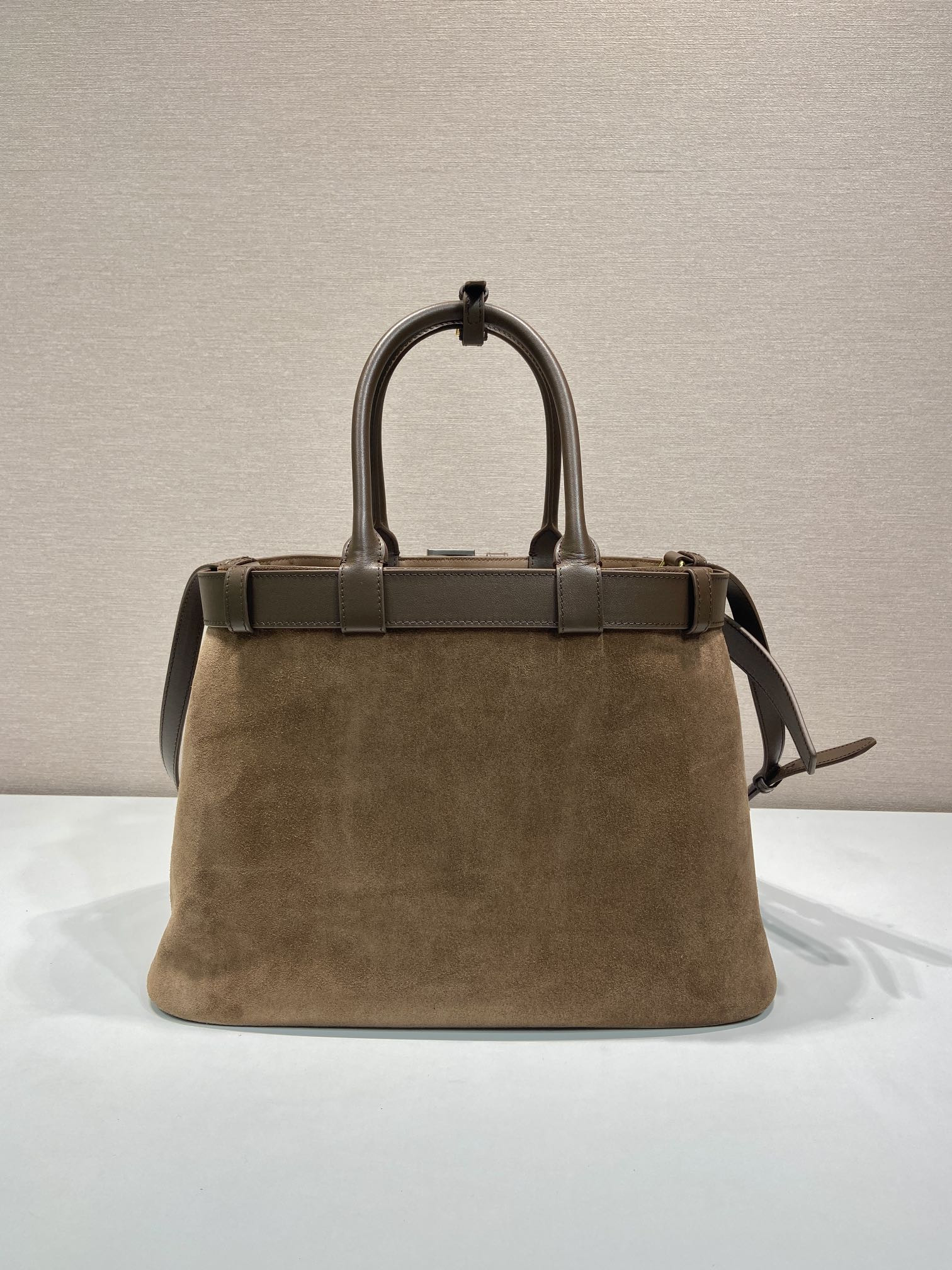 Pra*a Large Pra*a Buckle suede bag with belt 27.5x37.5x14cm
