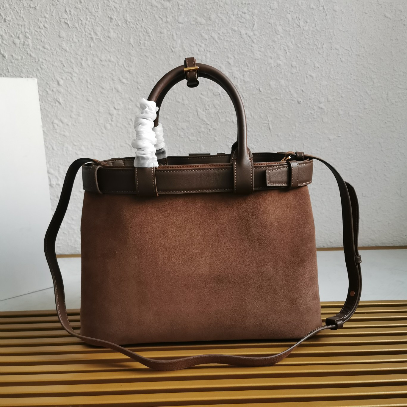 Pra*a Large Pra*a Buckle suede bag with belt 27.5x37.5x14cm
