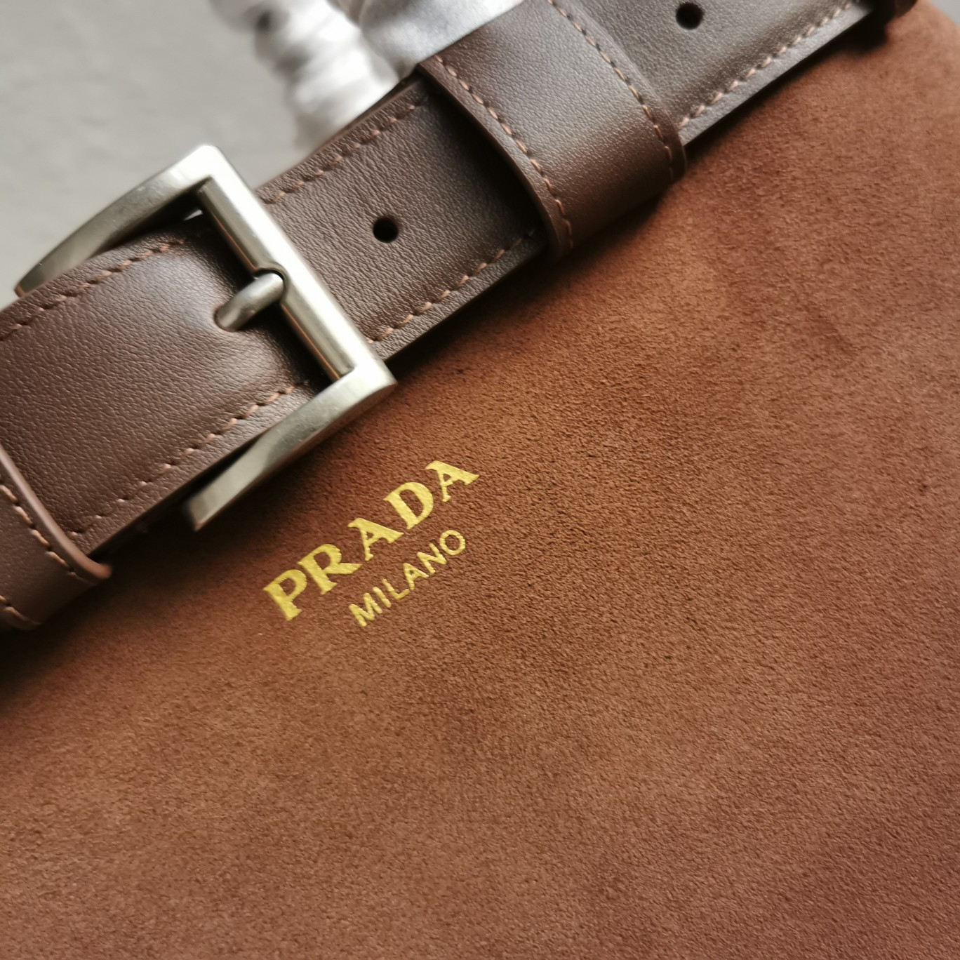Pra*a Large Pra*a Buckle suede bag with belt 27.5x37.5x14cm