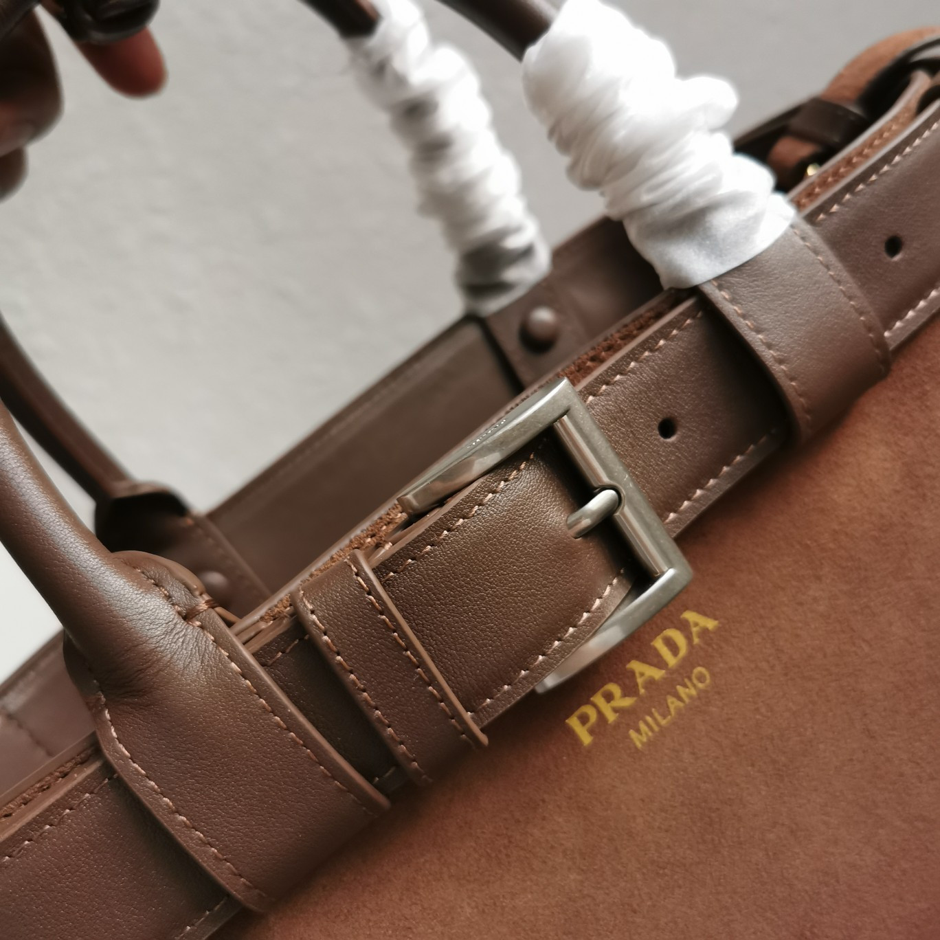 Pra*a Large Pra*a Buckle suede bag with belt 27.5x37.5x14cm