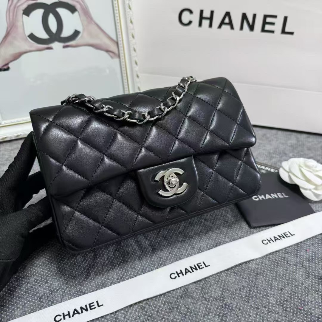 Ch*el MINI FLAP BAG BLACK 12 × 20 × 6 cm