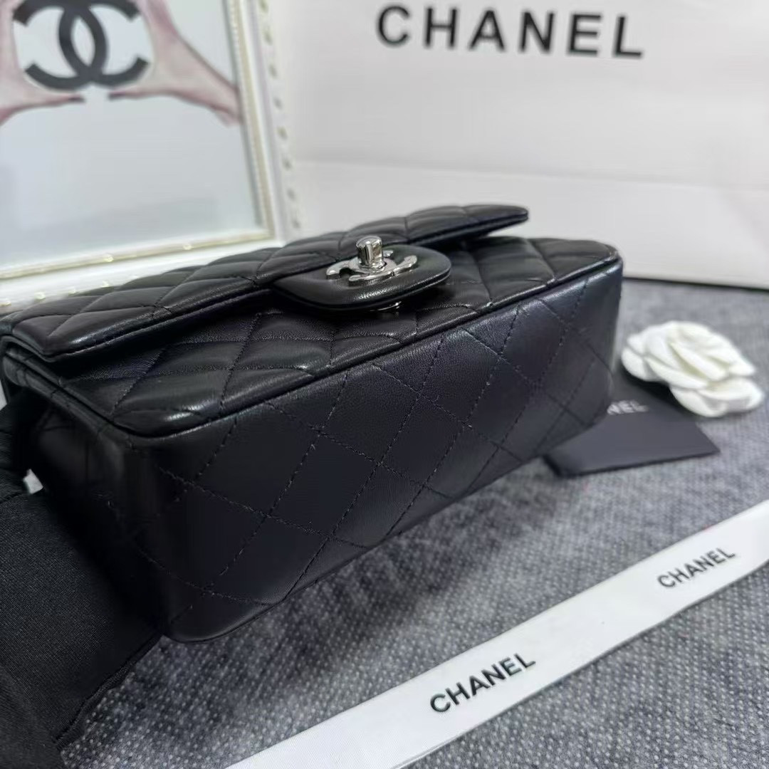 Ch*el MINI FLAP BAG BLACK 12 × 20 × 6 cm