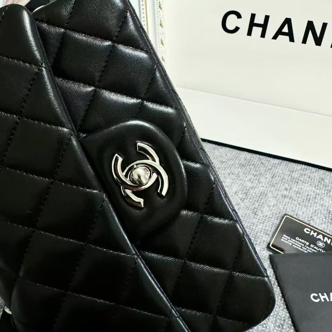Ch*el MINI FLAP BAG BLACK 12 × 20 × 6 cm