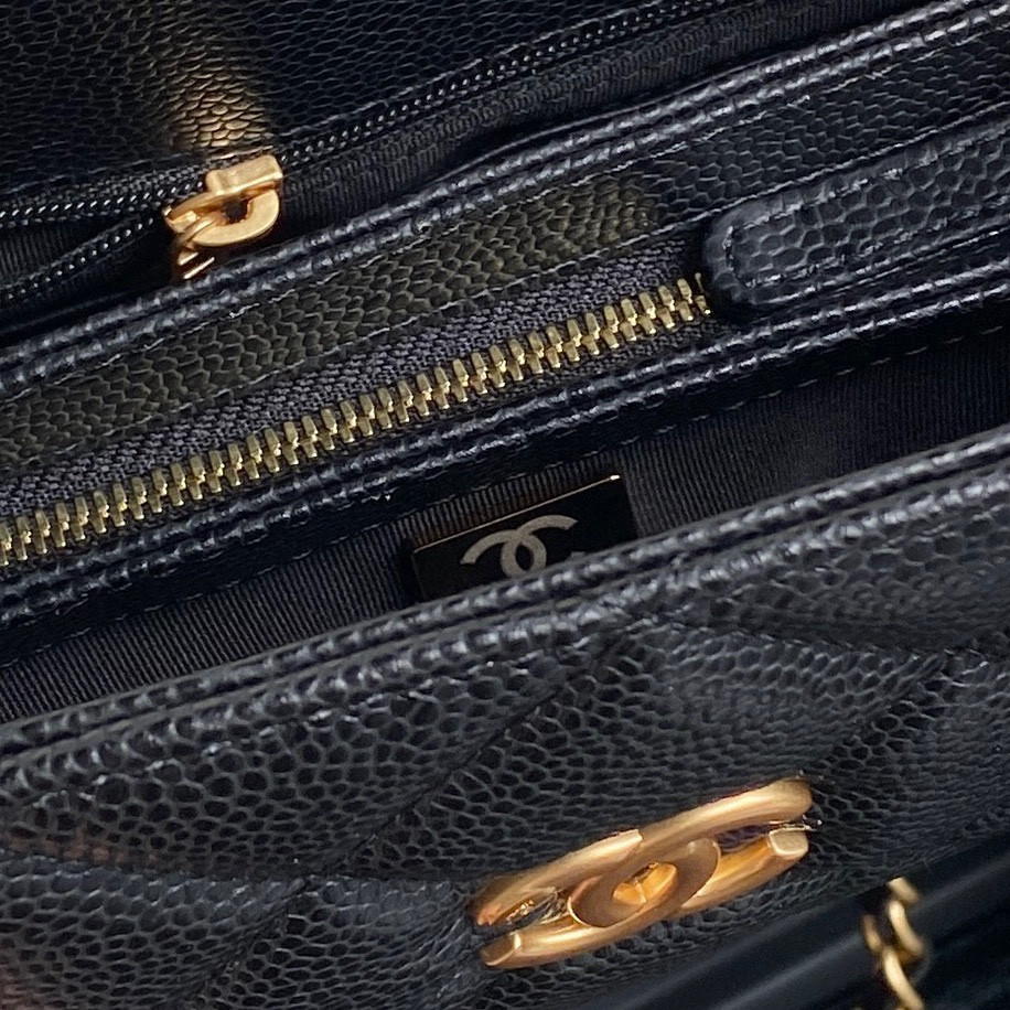 Ch*el Small Bowling Bag Grained Shiny Calfskin 14x22x9cm