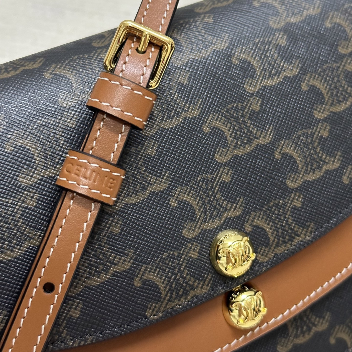 Ce**e duo wallet on strap in triomphe canvas and calfskin 20x13x6cm