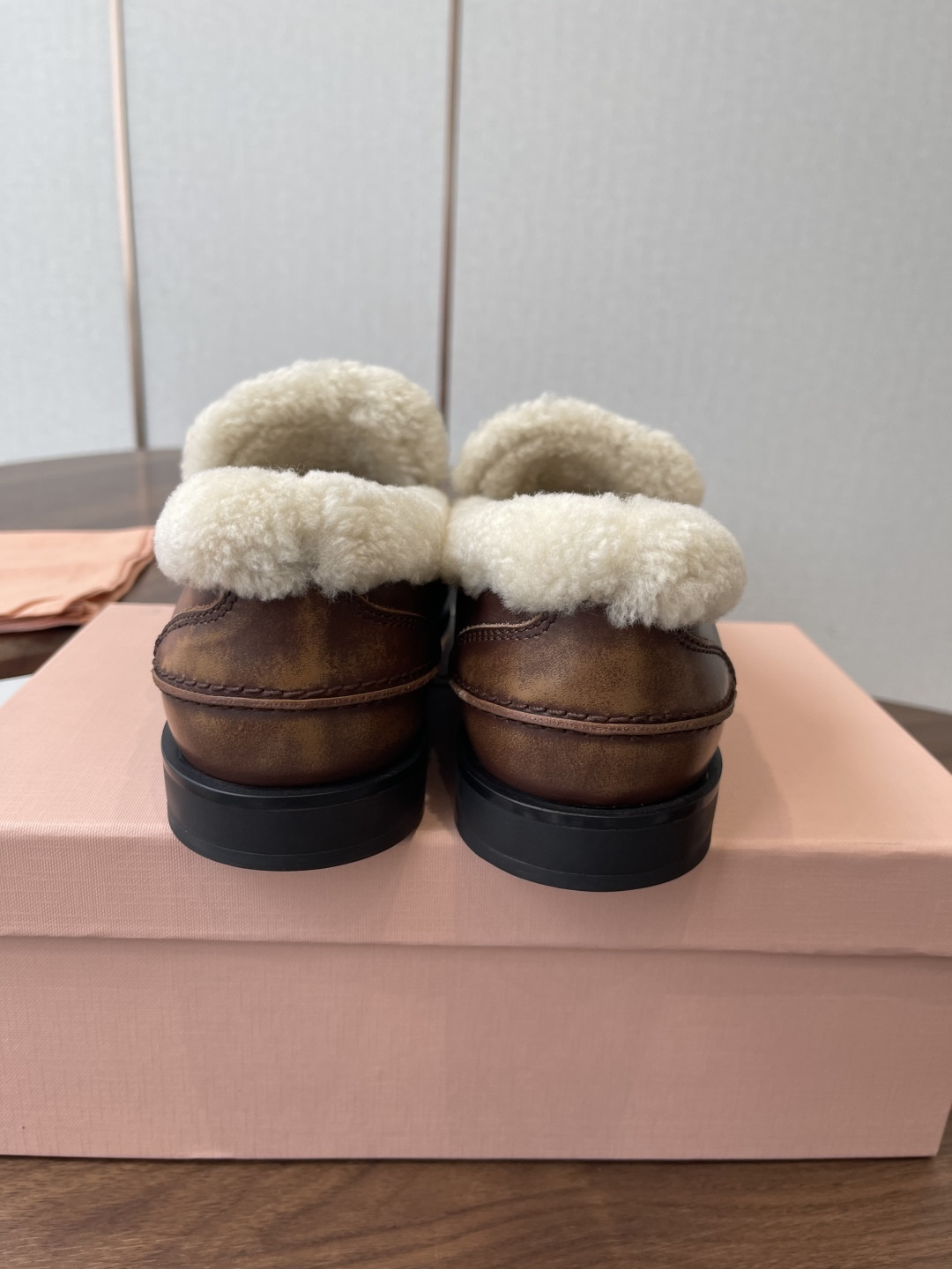 ua M1v M1v bleached leather and shearling penny loafers