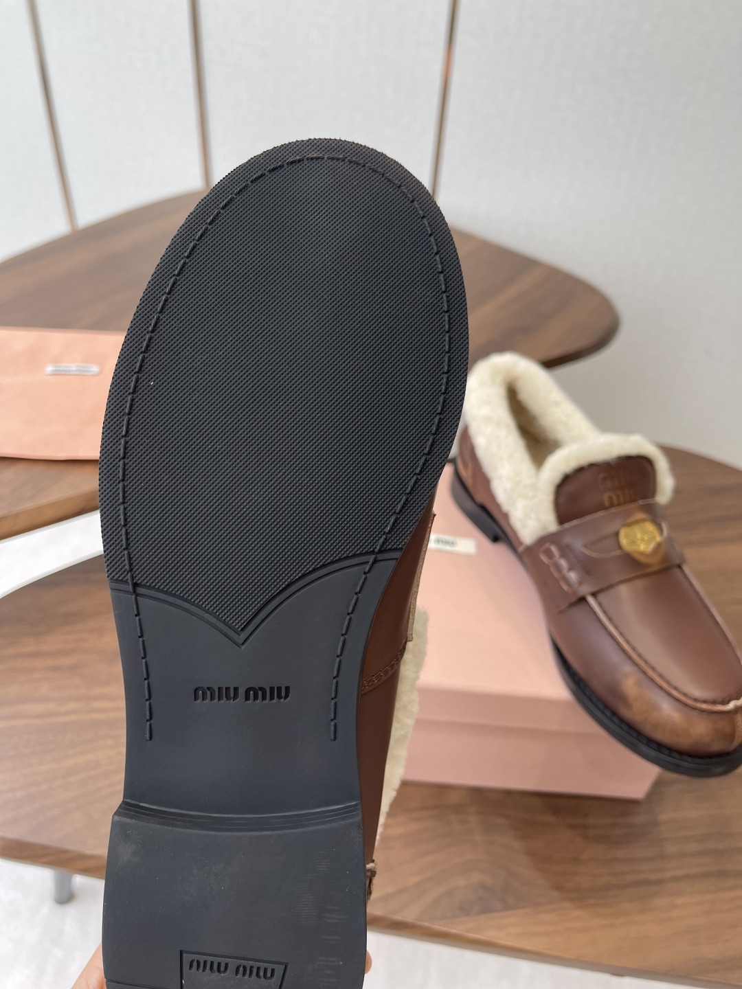 ua M1v M1v bleached leather and shearling penny loafers