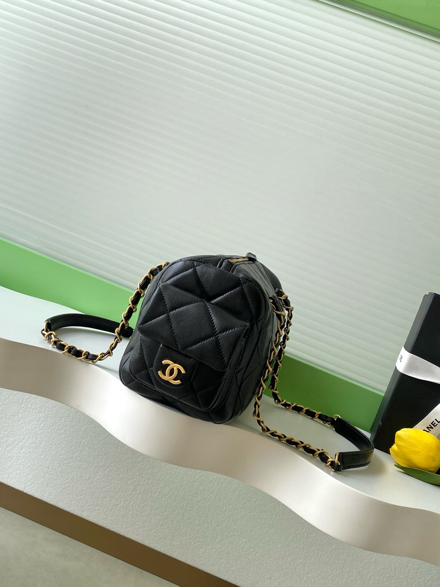 Ch*el small bowling bag 15.5x24x11.5cm