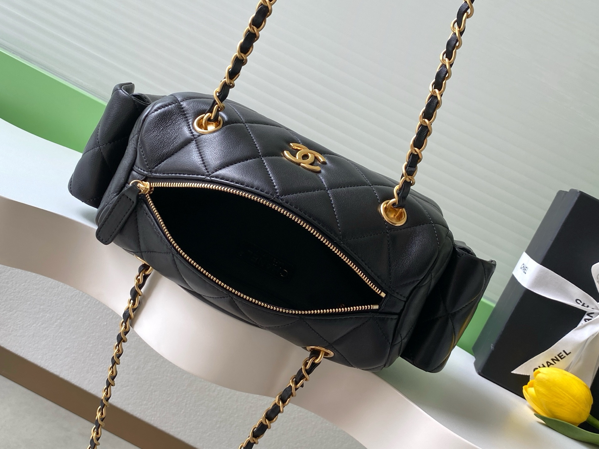 Ch*el small bowling bag 15.5x24x11.5cm