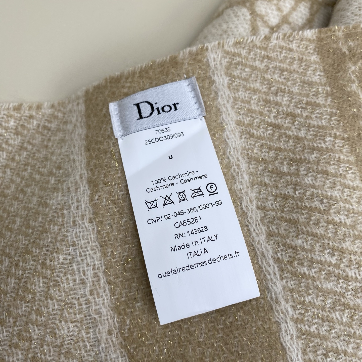 D*or cannage scarf 220x45cm 67% cashmere 43% virgin wool