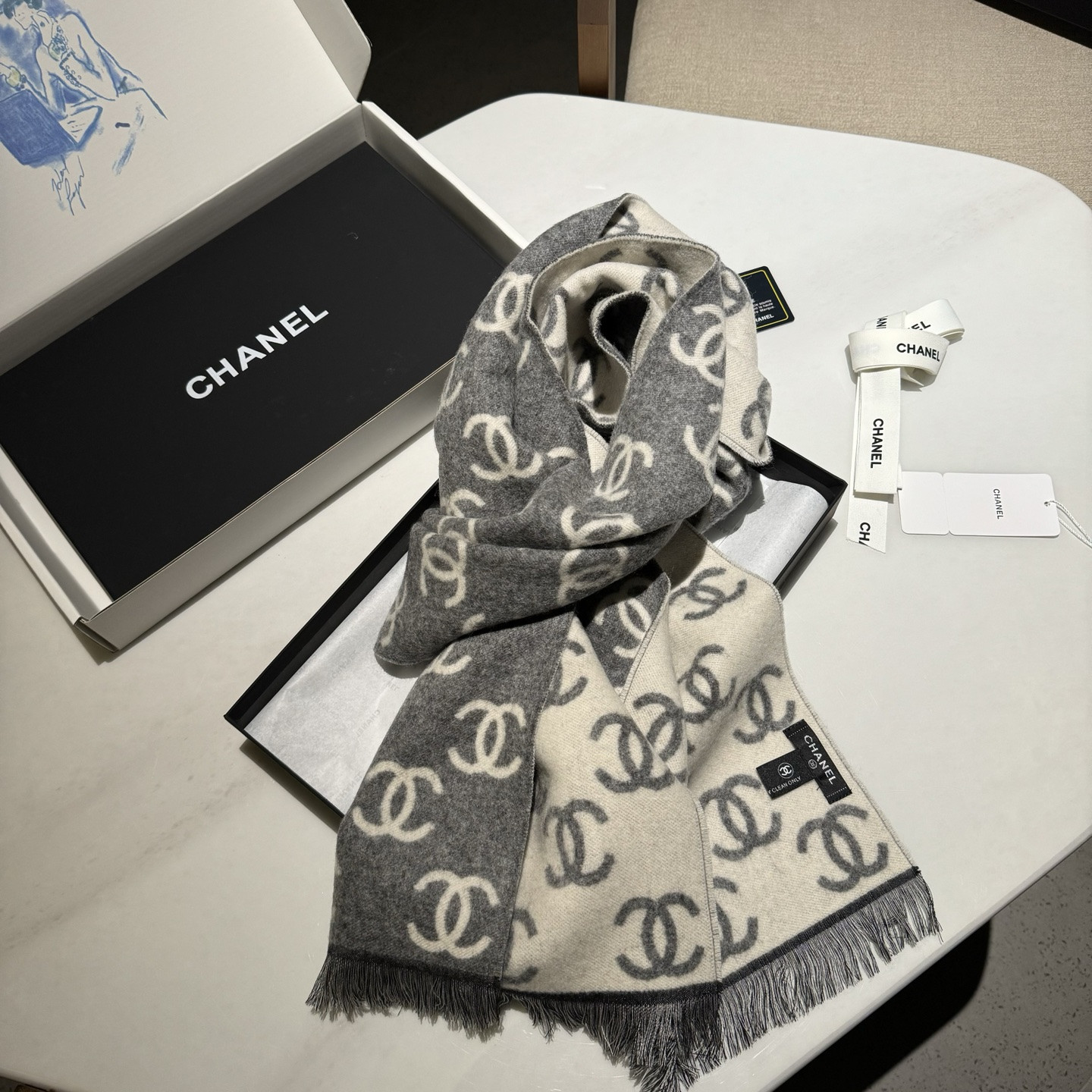 Ch*el scarf 35x180cm 92% wool 8% cashmere