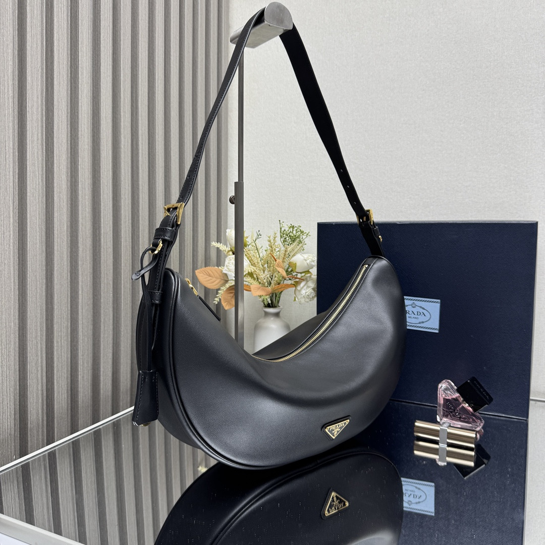 Pra*a demi-lune large leather shoulder bag 42x19.5x8.5cm