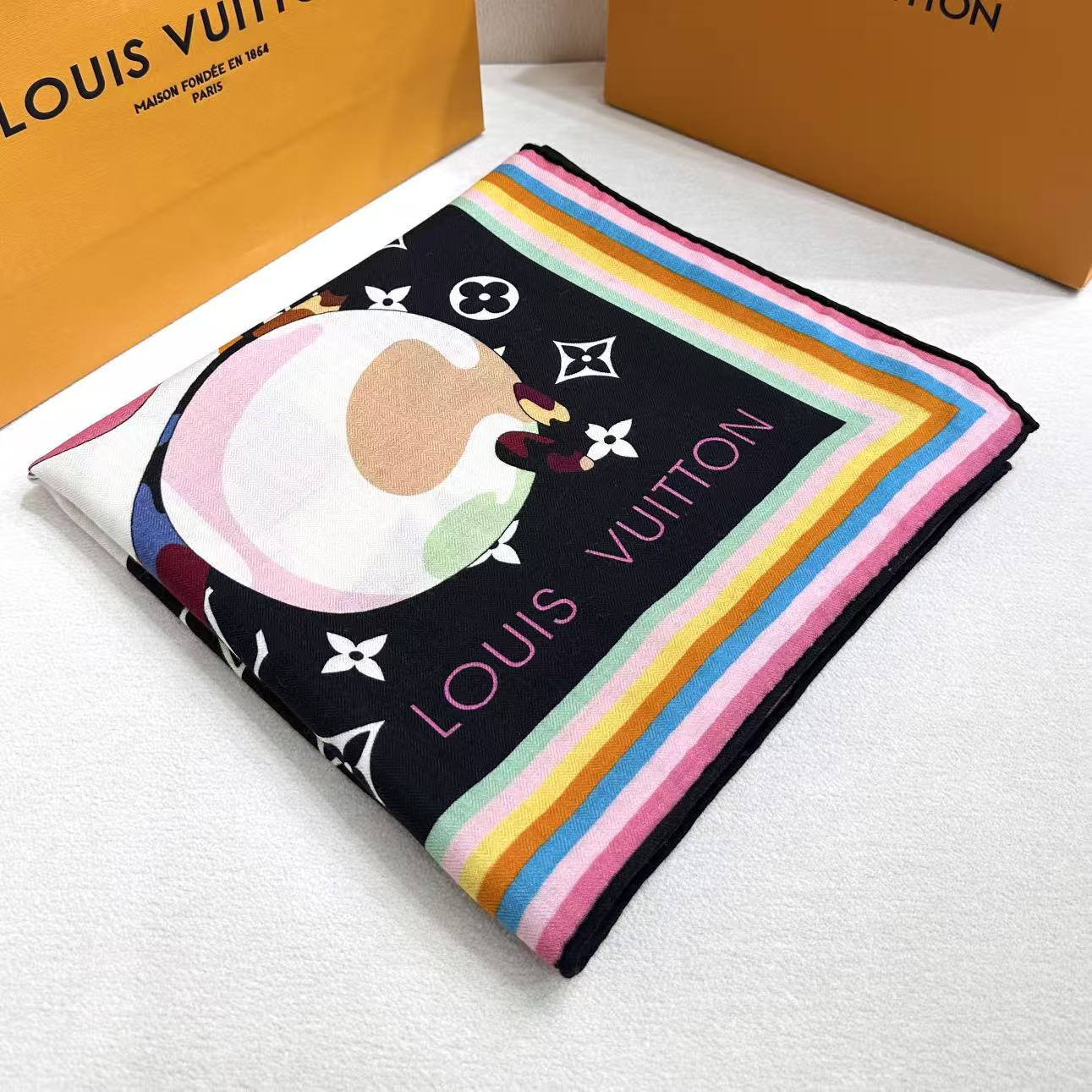 LV x TM scarf 135x135cm 30% silk 70% wool