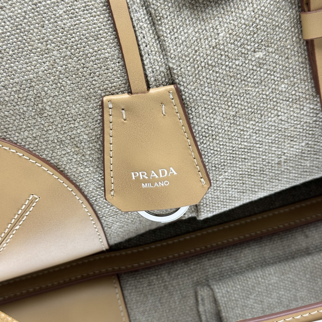 Pra*a bonnie linen and leather tote bag 24x38x12cm
