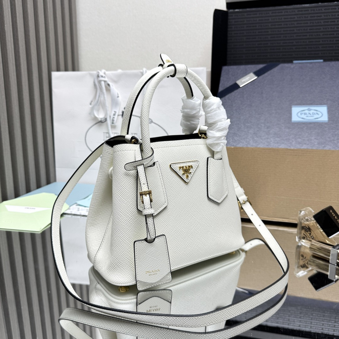 Pra*a double saffiano leather mini-bag 16.5x22.5x11.5cm
