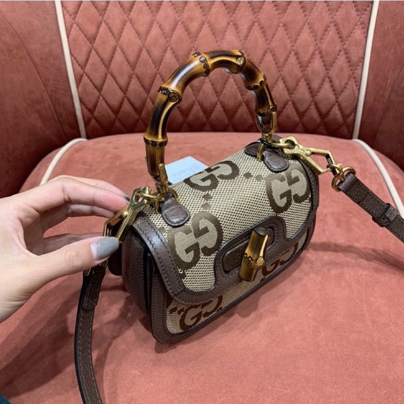 G*u*i Mini Bamboo Handbag with S*per Double G